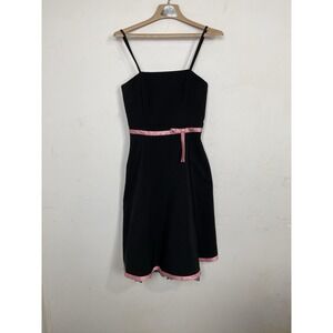 Byer Too! Vintage Black Pink Ribbon Lace Trim Fit Flare Dress Size 7 Made in USA